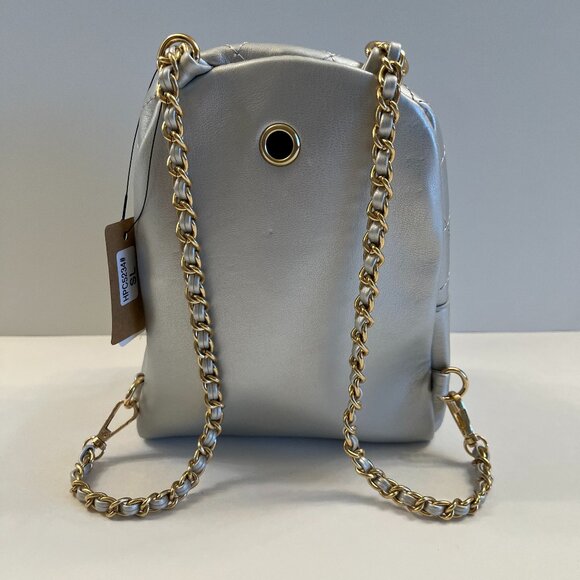Quilted Puffer Backpack in Shiny Silver with Gold Rope Straps - NWT - Picture 4 of 9